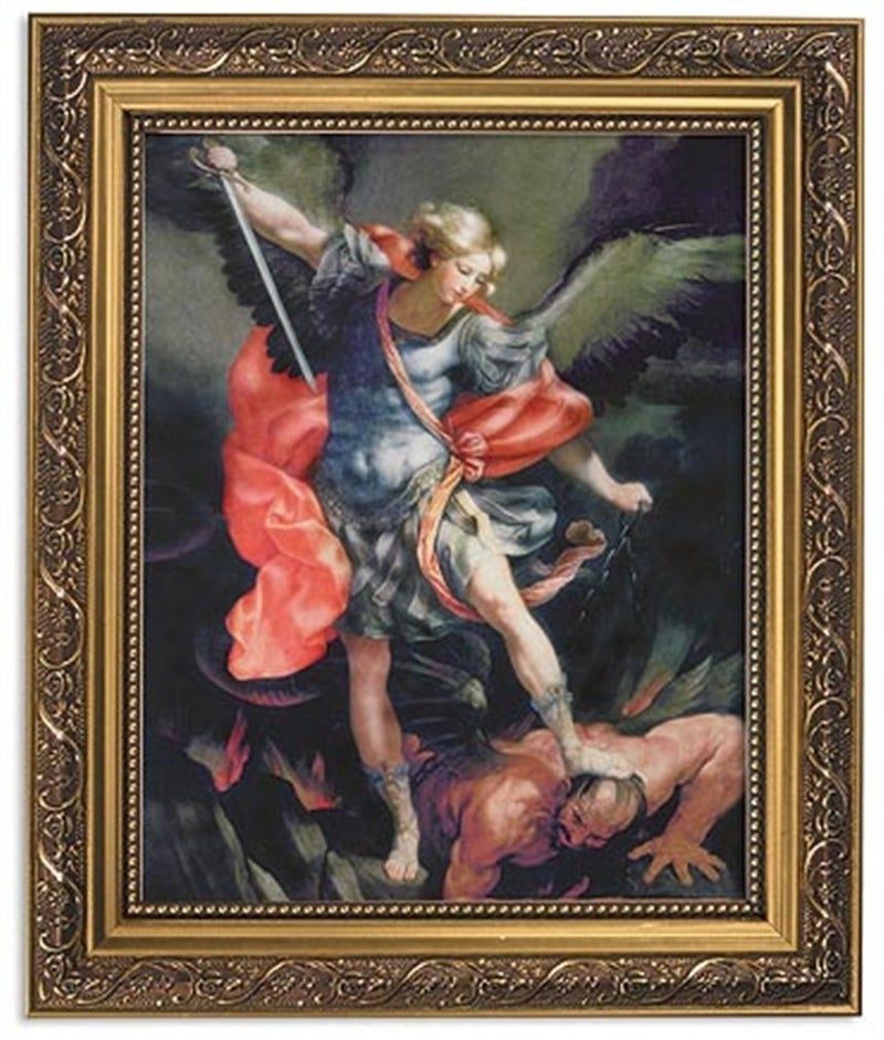 Gerffert Collection Saint Michael The Archangel Catholic Framed Portrait Print, 13 Inch (Orante Gold Tone Finish Frame)